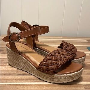 Brown Woven Wedge Sandals